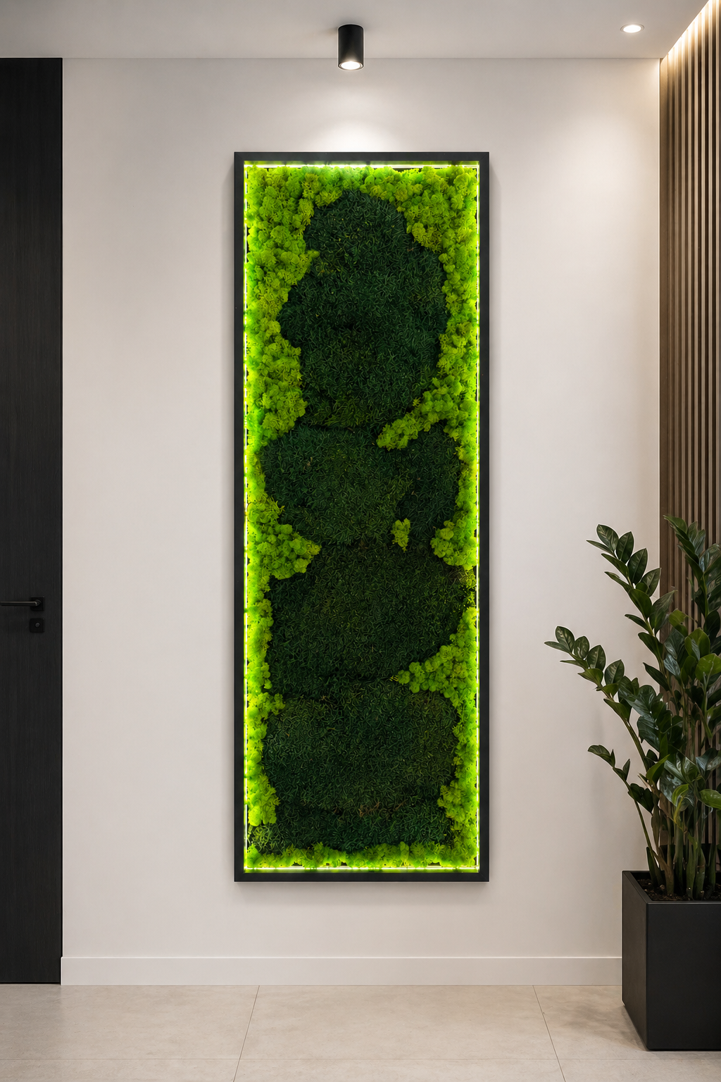 Tablou cu licheni stabilizați 150x50 cm cu iluminare LED – Design modern premium