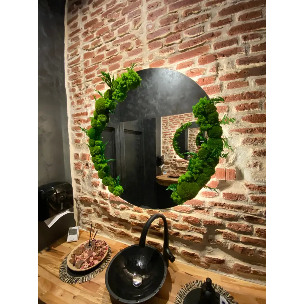 Oglindă decorativă rotundă cu muschi bombati si plante stabilizațe