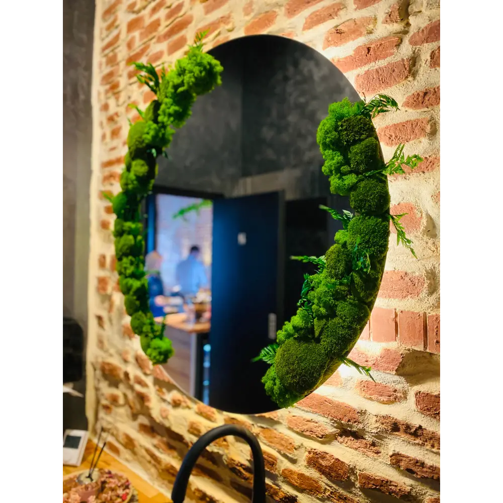 Oglindă decorativă rotundă cu muschi bombati si plante stabilizațe
