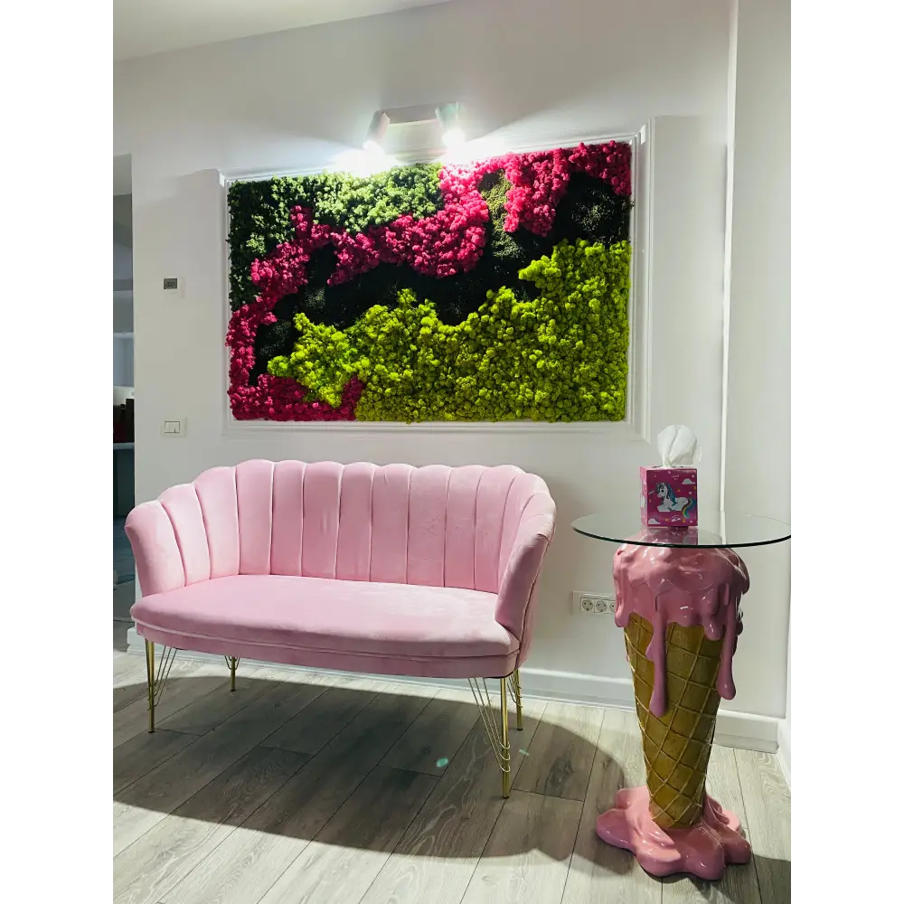 🌿 Panou decorativ cu licheni stabilizați roz mixt
