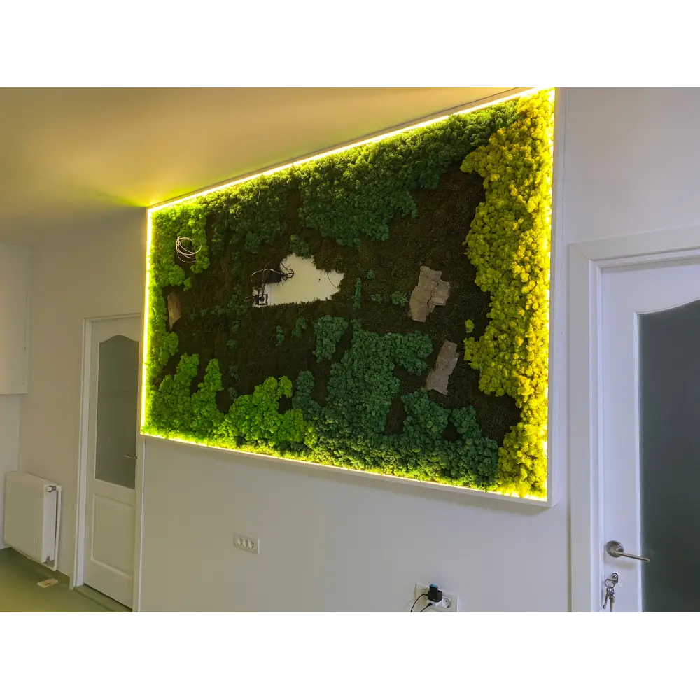 Panou decorativ din licheni si muschi stabilizați – Design cu iluminare LED perimetrala
