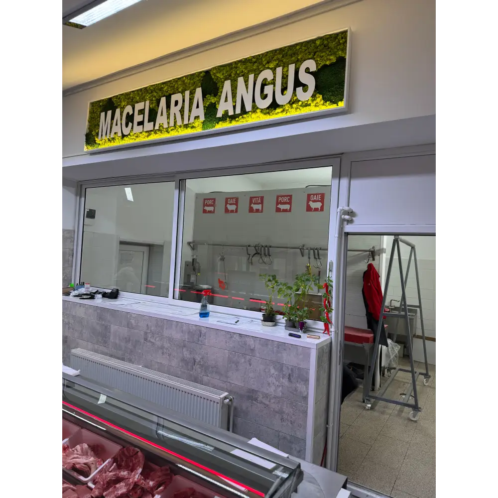 🌿 Panou decorativ personalizat cu licheni stabilizați – MACELARIA ANGUS 🌿