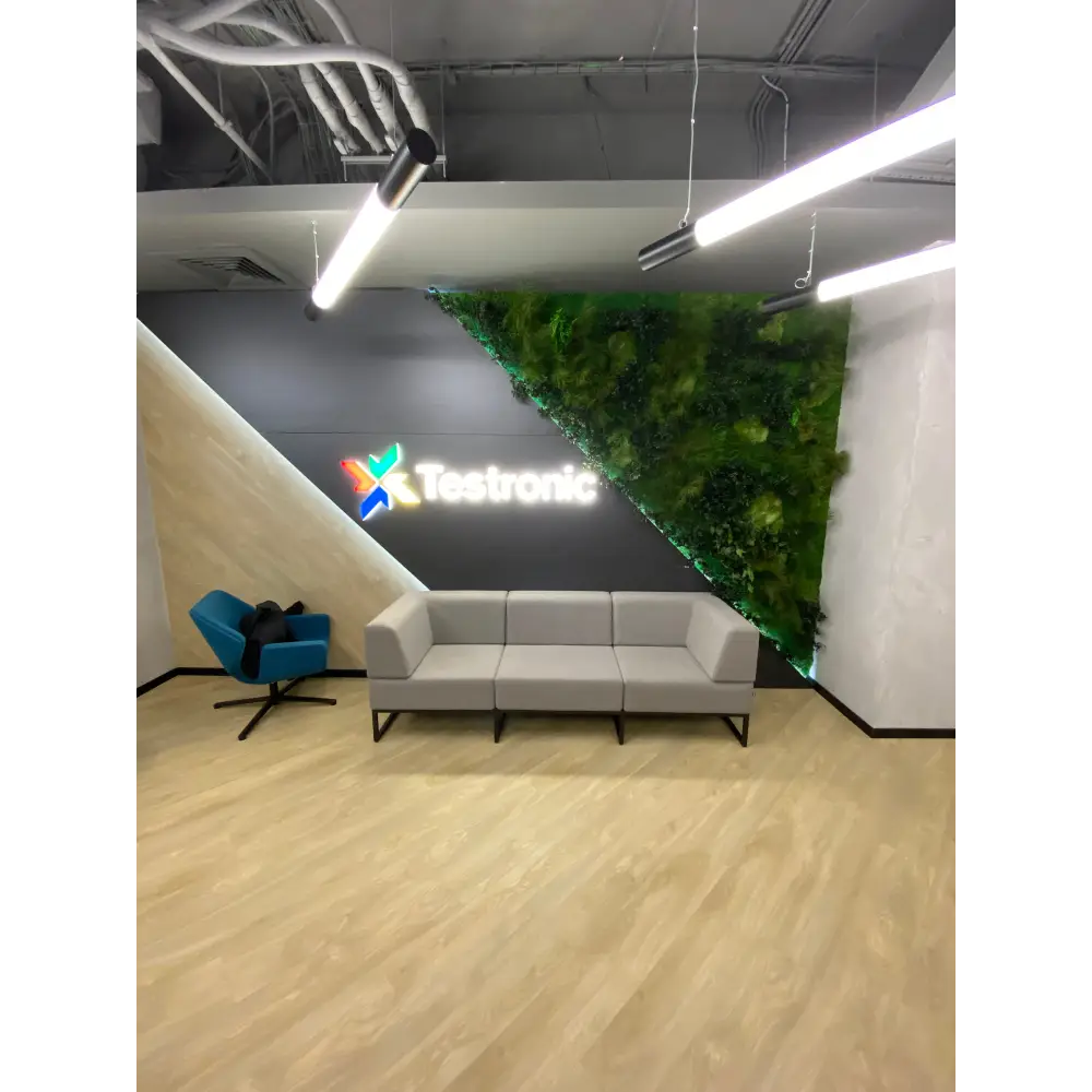 Panou triunghiular cu muschi si plante stabilizate – Receptie Testronic