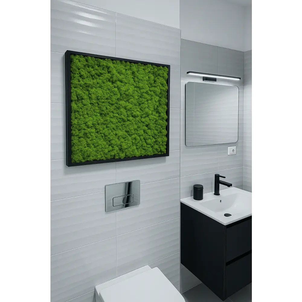 Tablou cu licheni pentru baie cu rama neagra 50x50 cm