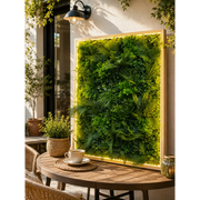 Tablou cu Plante Artificiale Premium 100×100 cm – LED Integrat Ramă din Lemn Natur