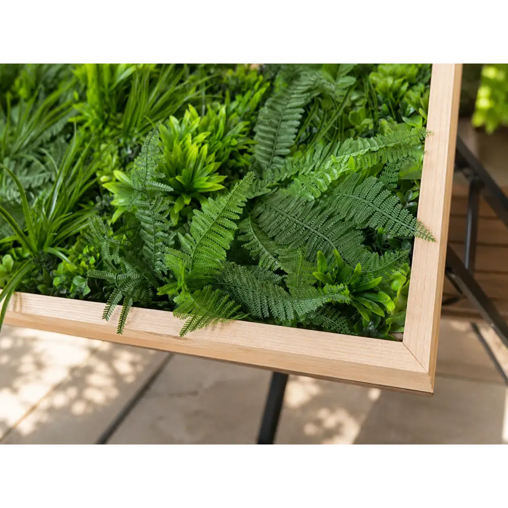 Tablou cu Plante Artificiale Premium 100×100 cm – LED Integrat Ramă din Lemn Natur